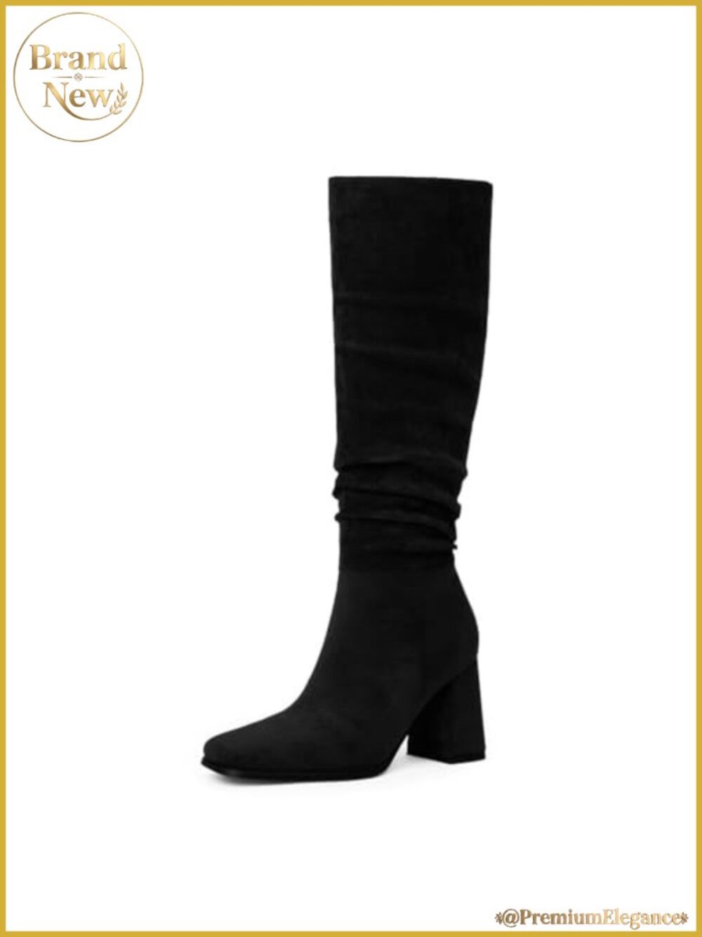 Women's Slouchy Knee High Square Toe Chunky Heel Boots Faux Suede Tall Boots